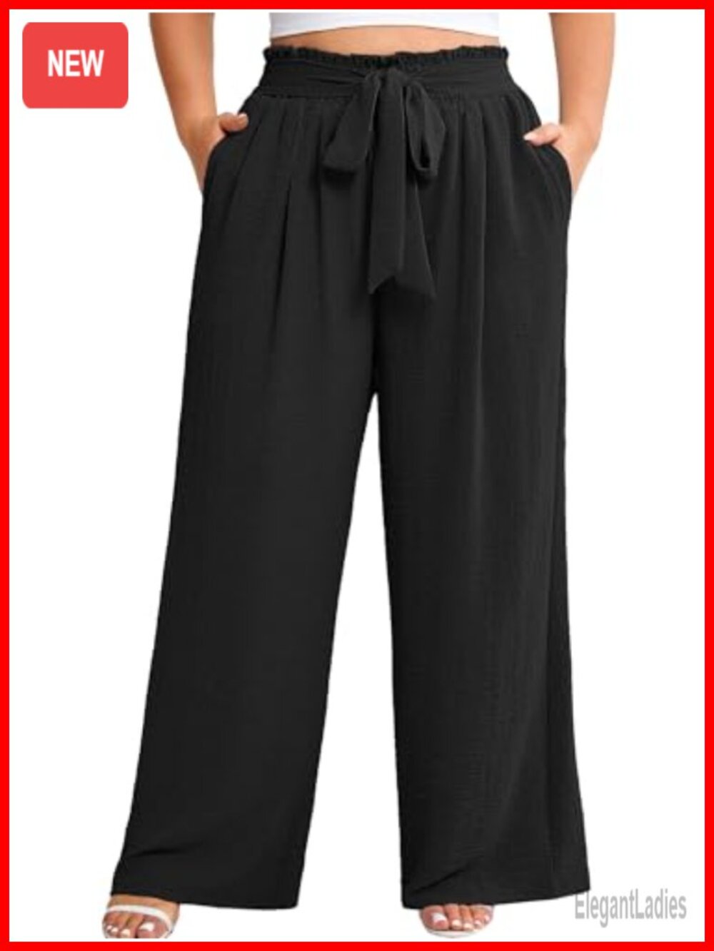 Plus Size Wide Leg Palazzo Pants Women High Waist Elastic Lounge Pockets